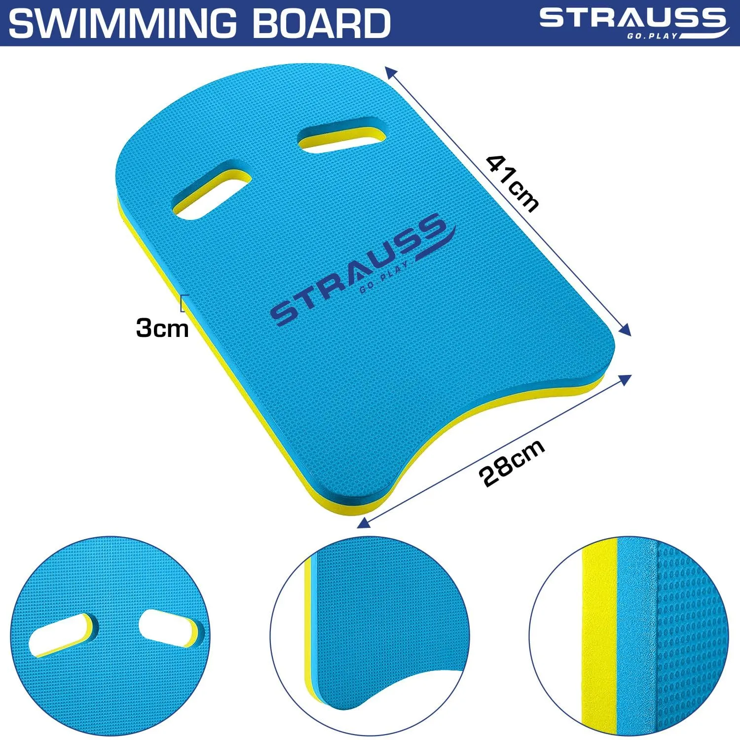 STRAUSS Swimming Kick Board | Floating Board for Swimming Pool Training Aid Exercise Equipment | Swimming Accessories for Adults and Kids | Swimming Float Pad for Beginners,(Blue)