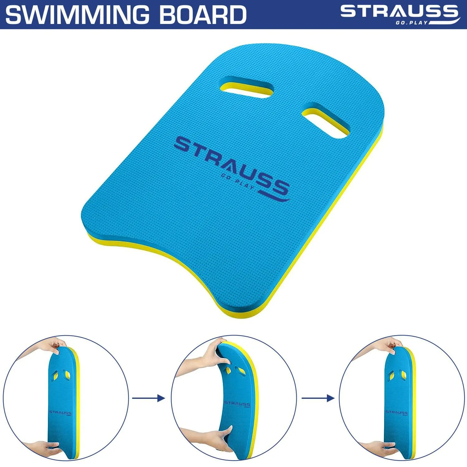 STRAUSS Swimming Kick Board | Floating Board for Swimming Pool Training Aid Exercise Equipment | Swimming Accessories for Adults and Kids | Swimming Float Pad for Beginners,(Blue)