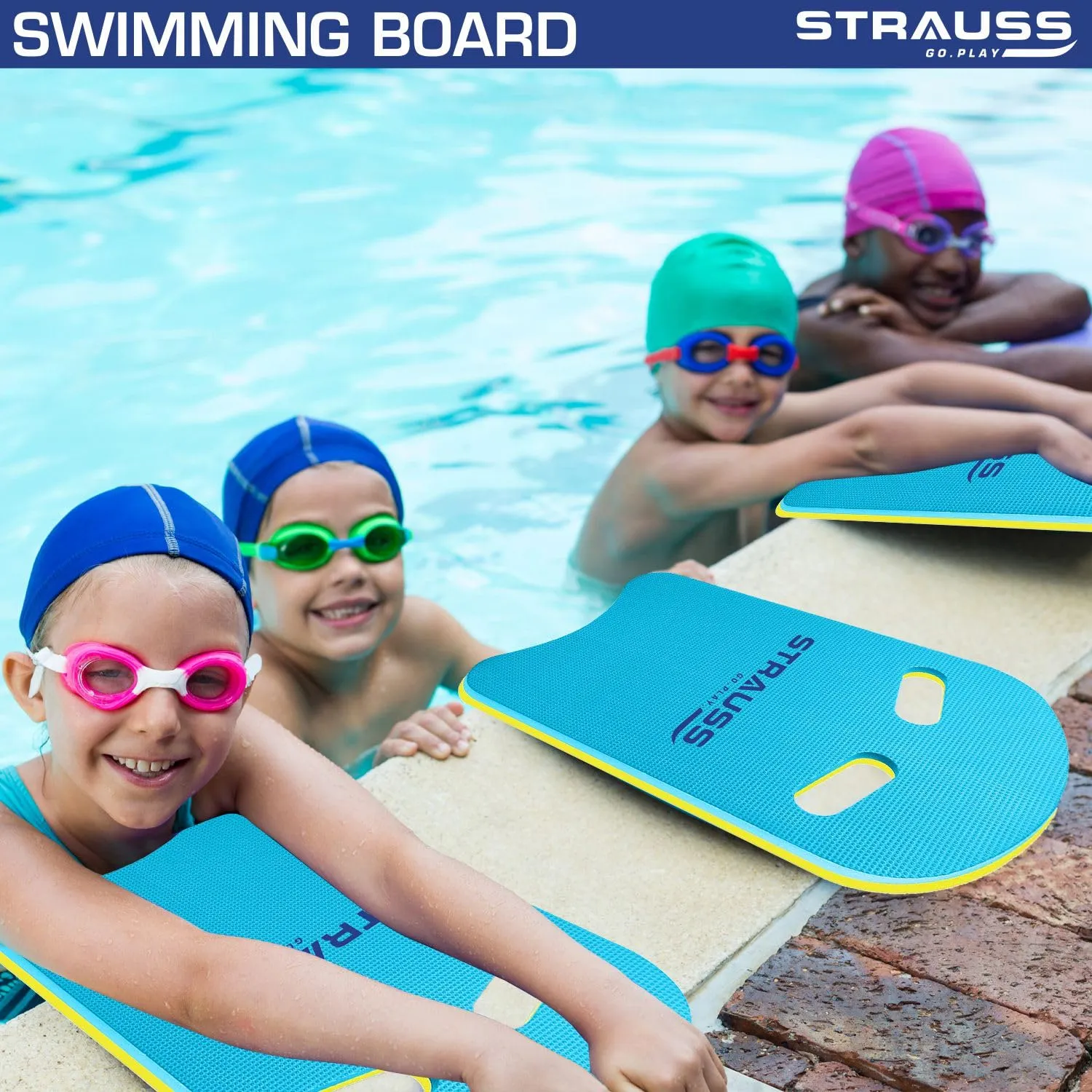 STRAUSS Swimming Kick Board | Floating Board for Swimming Pool Training Aid Exercise Equipment | Swimming Accessories for Adults and Kids | Swimming Float Pad for Beginners,(Blue)