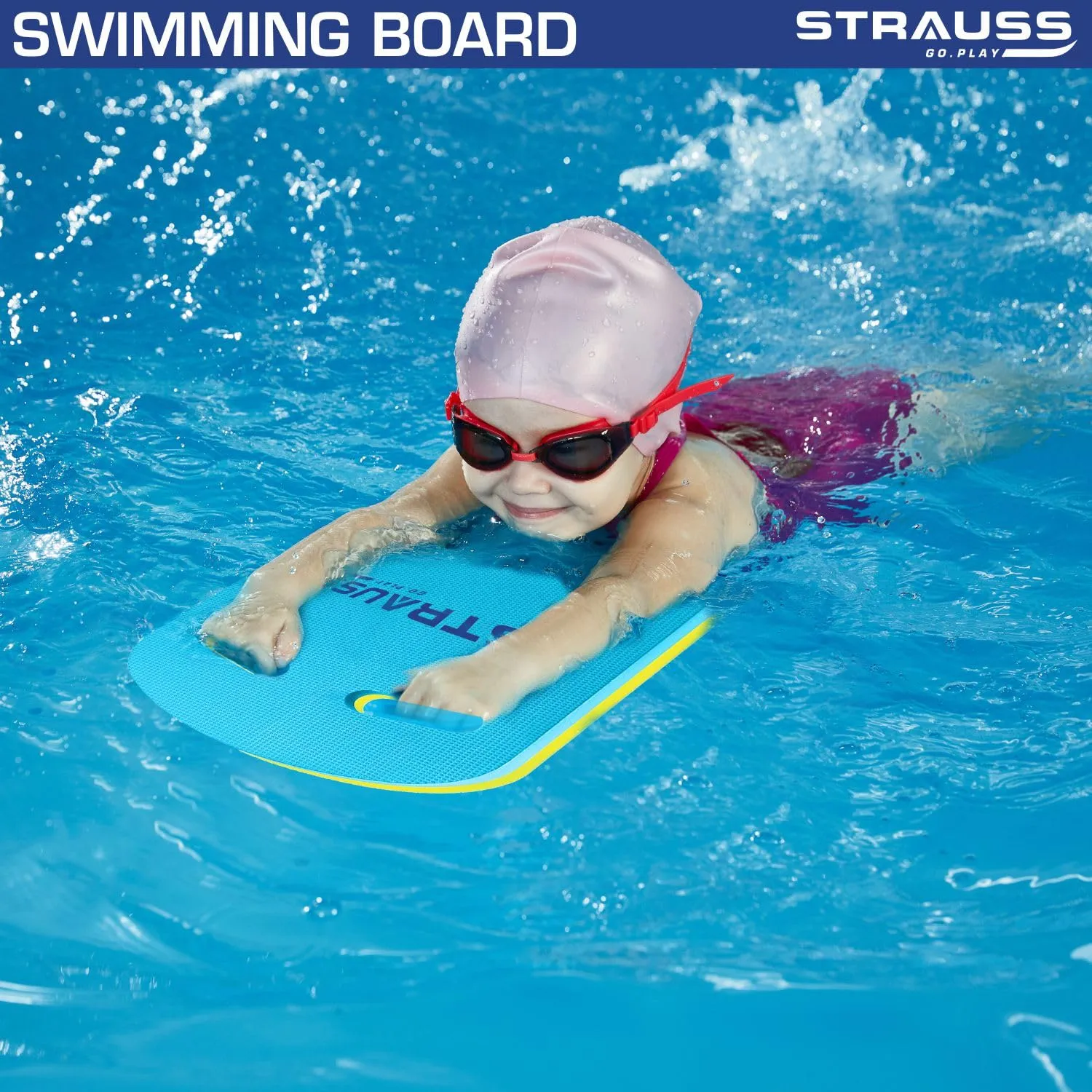 STRAUSS Swimming Kick Board | Floating Board for Swimming Pool Training Aid Exercise Equipment | Swimming Accessories for Adults and Kids | Swimming Float Pad for Beginners,(Blue)