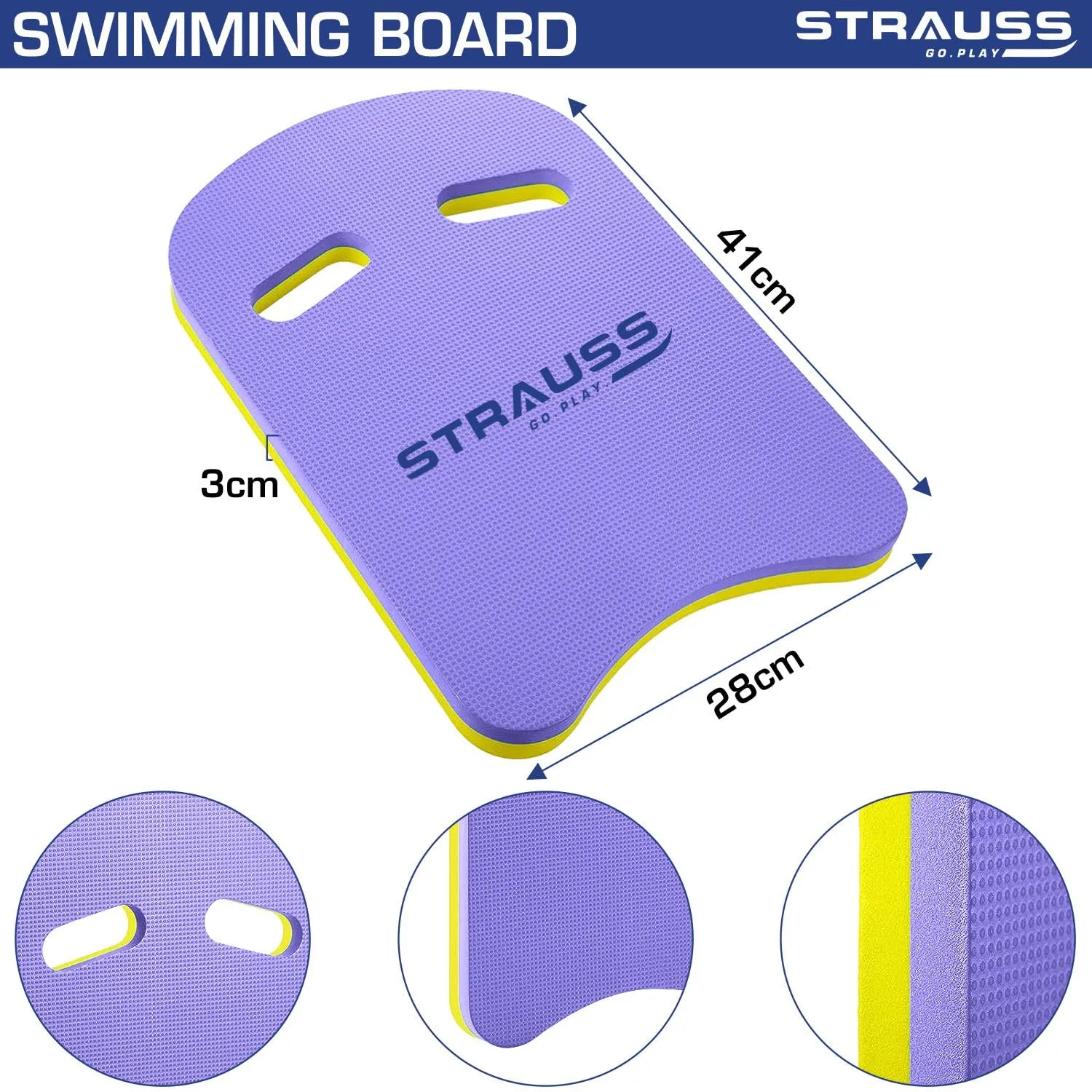 STRAUSS Swimming Kick Board | Floating Board for Swimming Pool Training Aid Exercise Equipment | Swimming Accessories for Adults and Kids | Swimming Float Pad for Beginners,(Purple)