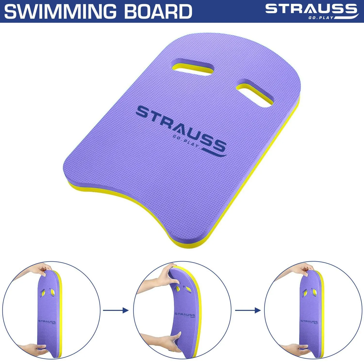 STRAUSS Swimming Kick Board | Floating Board for Swimming Pool Training Aid Exercise Equipment | Swimming Accessories for Adults and Kids | Swimming Float Pad for Beginners,(Purple)