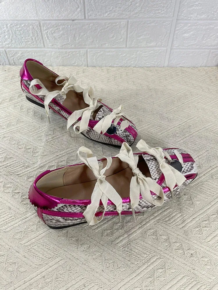 TAVIMART  -  Spring Lolita Square Toe Purple Flat Ballet Shoes Women's 2024 New Straps Bow Color Matching Mary Jane Shoes