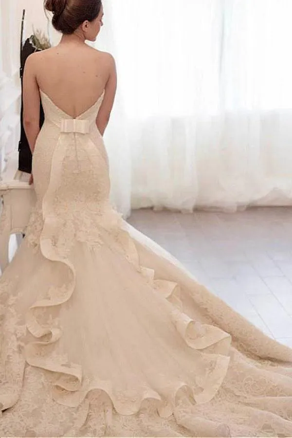 Tulle Mermaid Wedding Dress With Lace Appliques  WD299