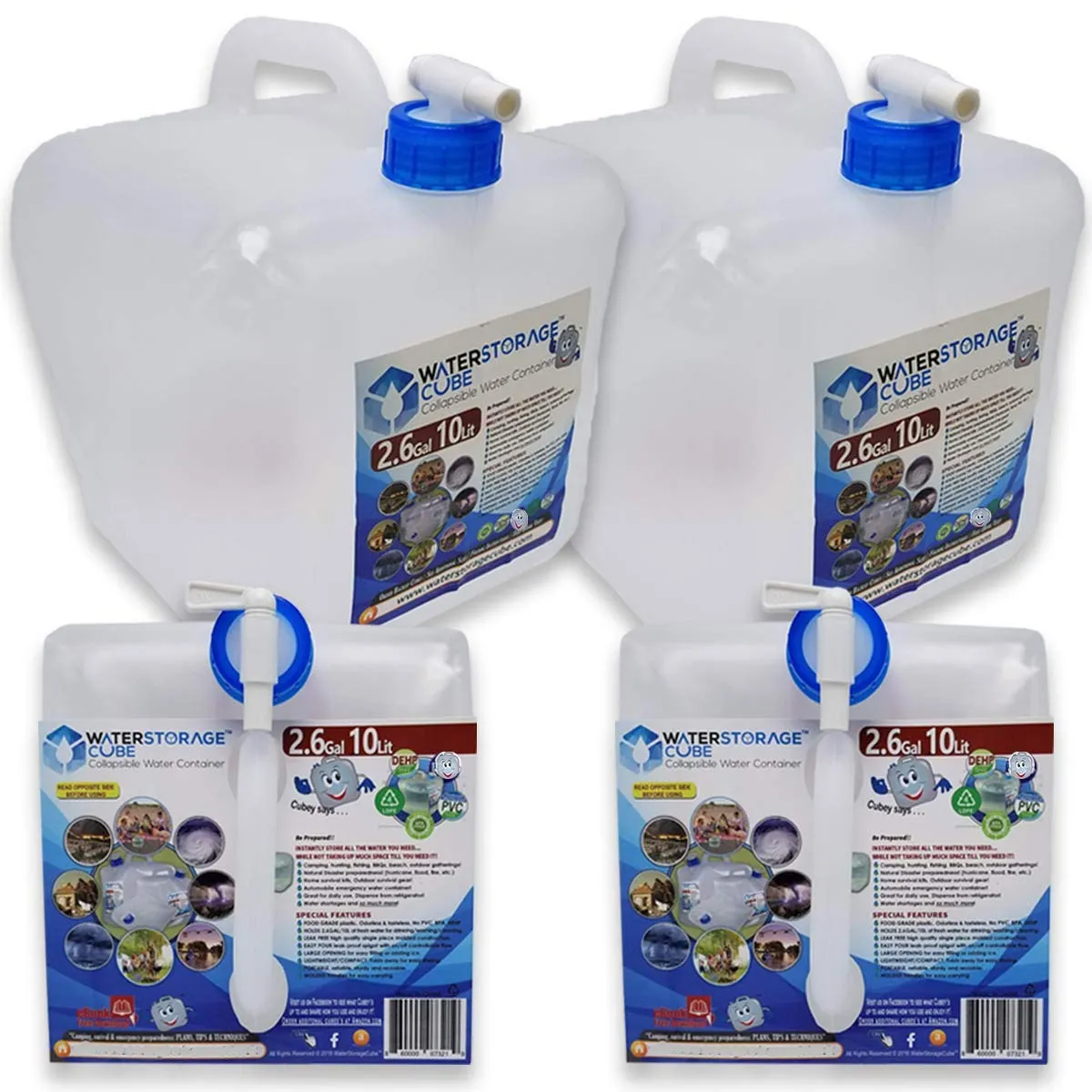 WaterStorageCube - Water Container with Spigot 2.6 Gallon - 2 Pack