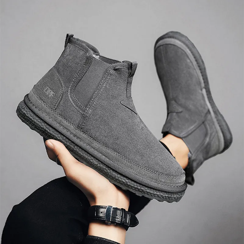 Winter Fleece Snow Boots For Men Round-toed Flat Shoes Casual Warm Sports Ankle Boot