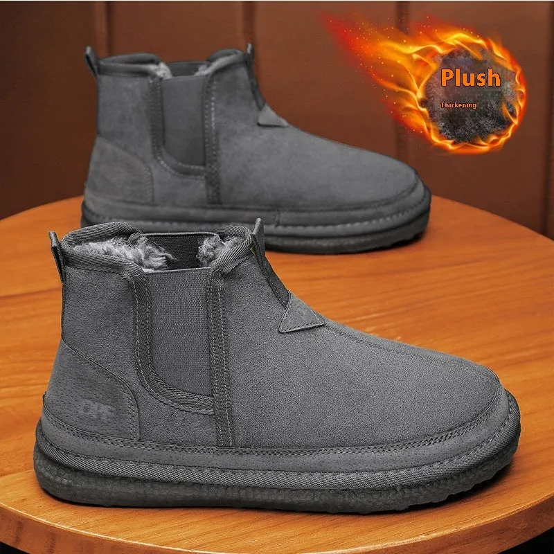 Winter Fleece Snow Boots For Men Round-toed Flat Shoes Casual Warm Sports Ankle Boot