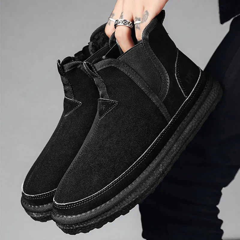 Winter Fleece Snow Boots For Men Round-toed Flat Shoes Casual Warm Sports Ankle Boot