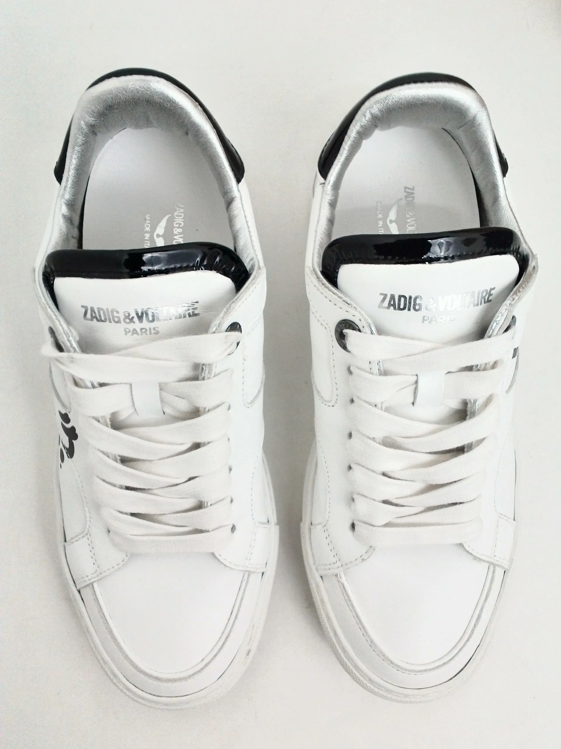 Zadig & Voltaire Women's Board Embossed White Leather Sneakers Size 37