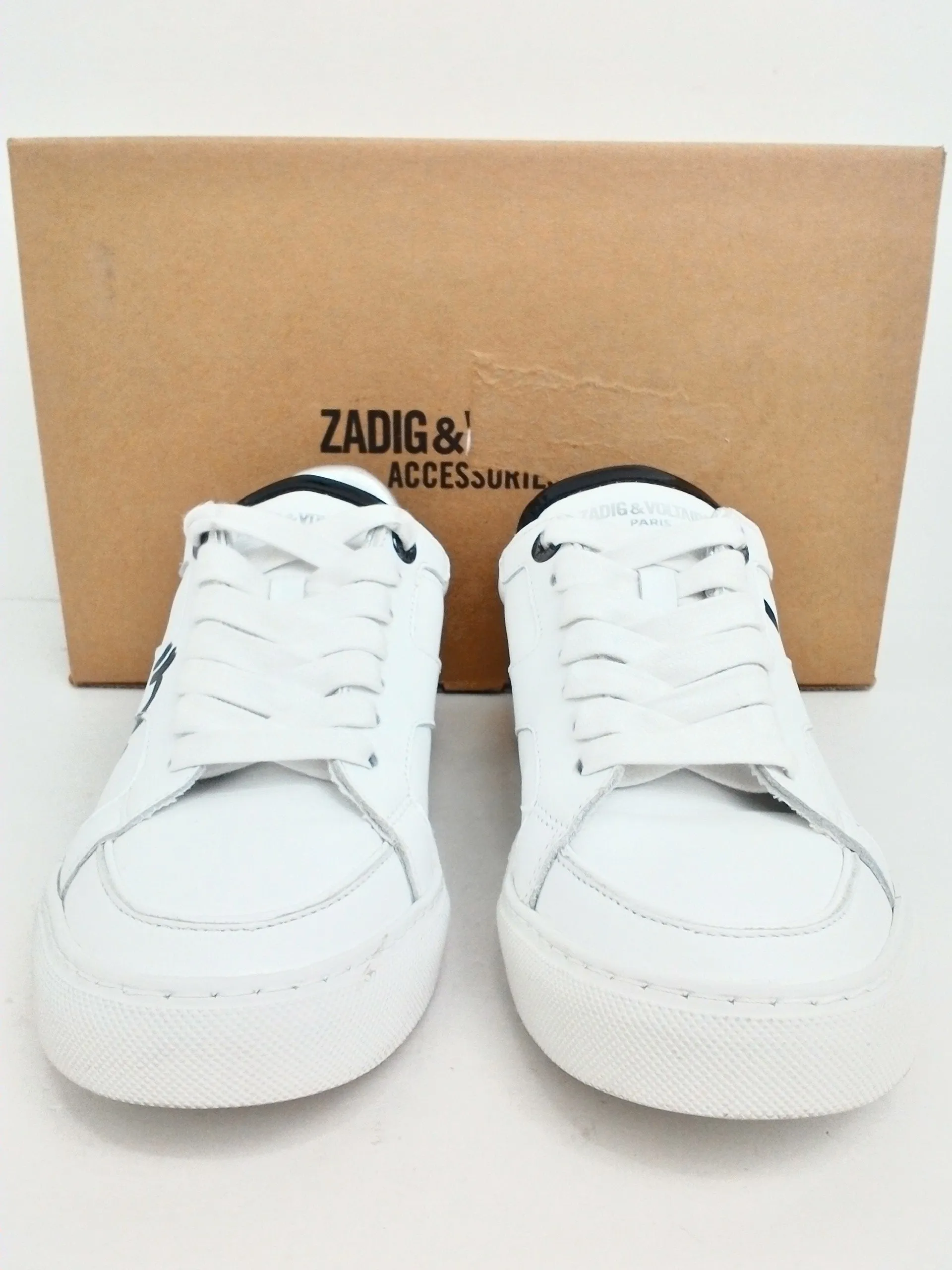 Zadig & Voltaire Women's Board Embossed White Leather Sneakers Size 37